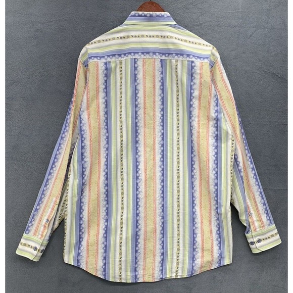 Indigo Palms Denim Co. Button Down Shirt Men's M Striped Floral Long Sleeve - Picture 2 of 16